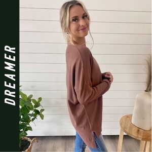 Dreamers Women's Oversized Sweater Mocha Heather Long Sleeve / Size S/M